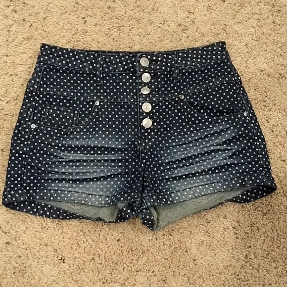 polka dot denim shorts